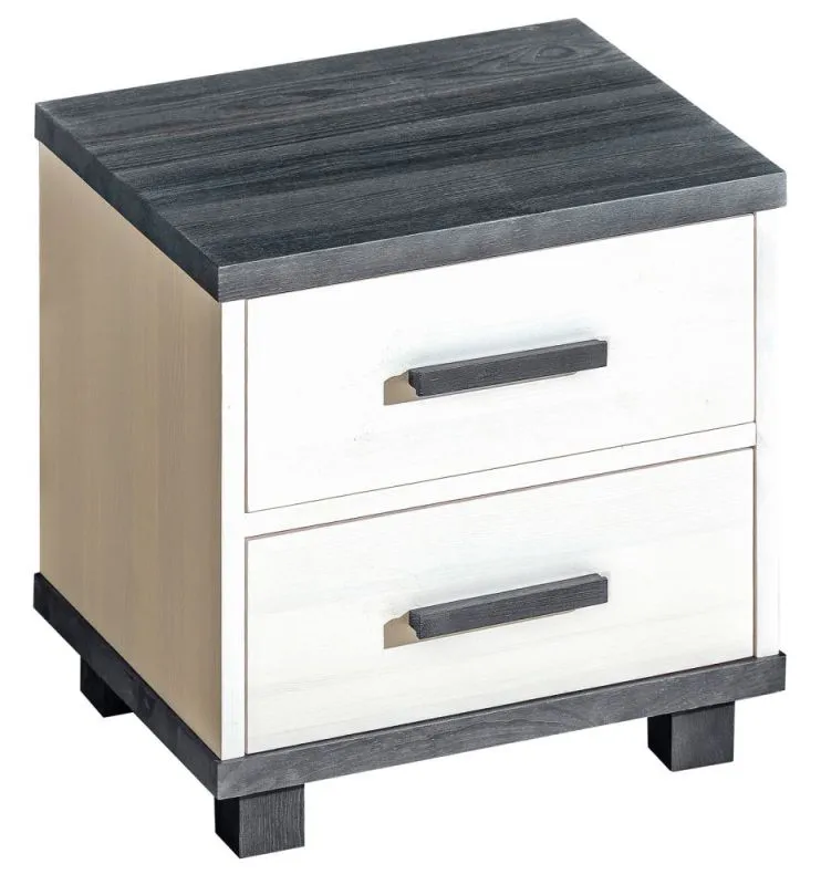 Children's room - Bedside table Hermann 08, Colour: White Bleached / Grey, partial solid - 51 x 49 x 40 cm (h x w x d)