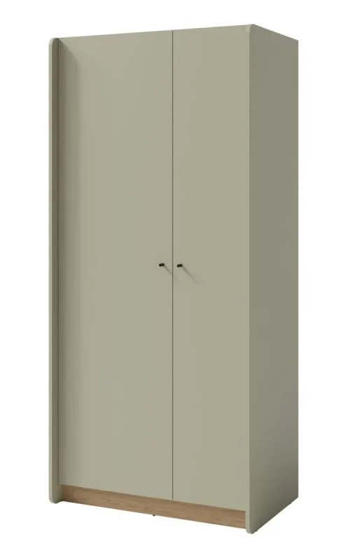 Plain closet Sampont 03, mint green / dark oak, 195 x 90 x 52 cm, with 7 compartments and 1 clothes rail, ABS edges, high-quality finish