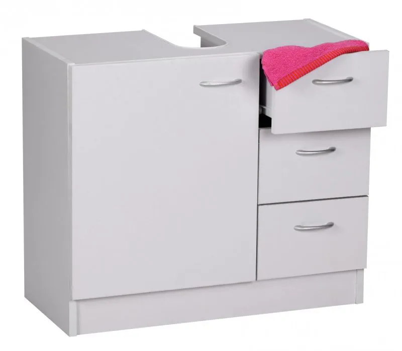 Vanity unit with 3 drawers, color: white / aluminum colors - Dimensions: 54 x 63 x 30 cm (H x W x D), with siphon cut-out