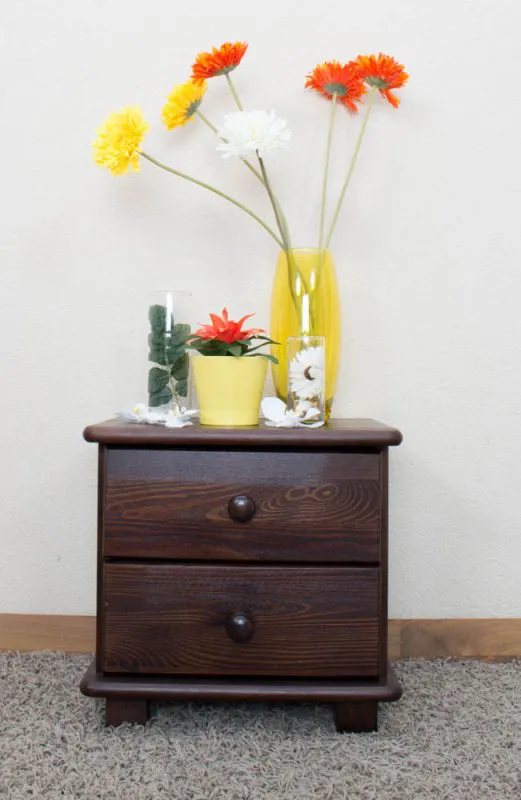 Bedside chest of drawers solid pine walnut 012 - Dimensions 41 x 42 x 35 cm (H x W x D)