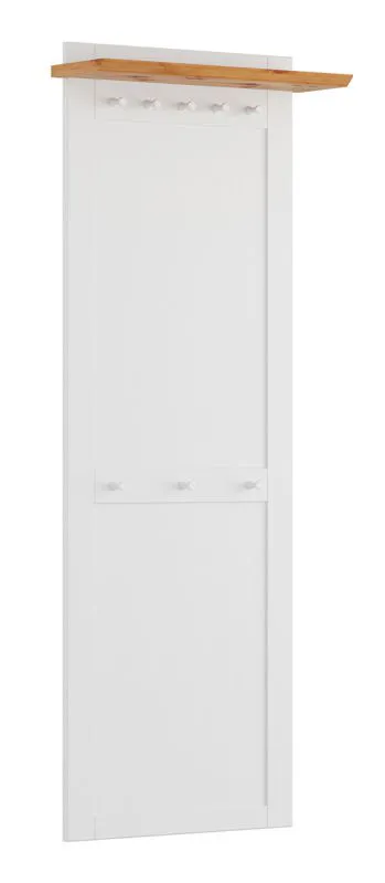 Wardrobe Bresle 15 with plenty of space for clothes, 8 hooks, 1 shelf for storage, 210 x 63 x 22 cm, white / natural, Finnish pine, solid wood