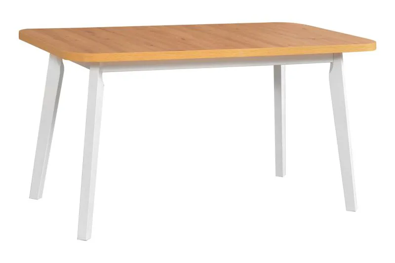 Large dining room table DUJA in white/oak, extendable, dimensions 80 x 140/180 (W x D), table top height of 32 mm, laminated table top, stable wooden legs