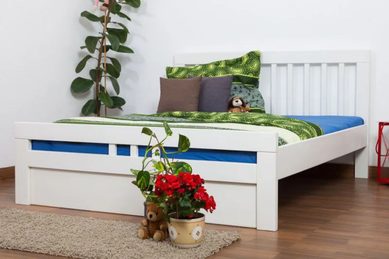 Double bed "Easy Premium Line" K8 incl.1 cover panel, 160 x 200 cm solid beech wood white lacquered