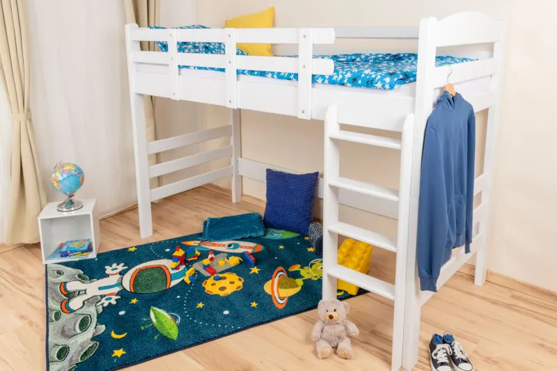 Children's bed / loft bed "Easy Premium Line" K22/n, solid beech, white - Lying surface: 90 x 200 cm