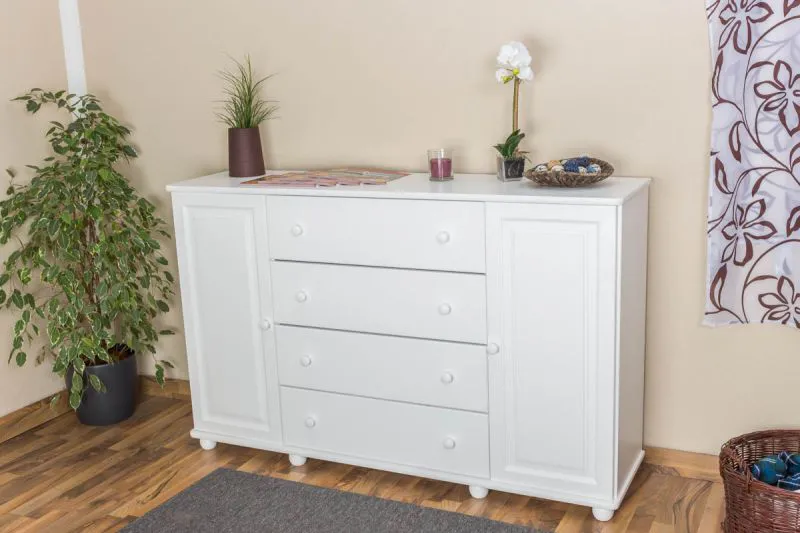 Chest of drawers solid pine solid wood white Junco 162 - Dimensions 100 x 160 x 42 cm