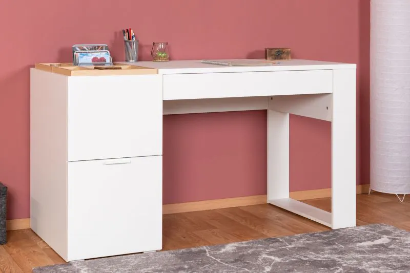 Desk Minnea 37, color: white / oak - Dimensions: 78 x 142 x 64 cm (H x W x D)